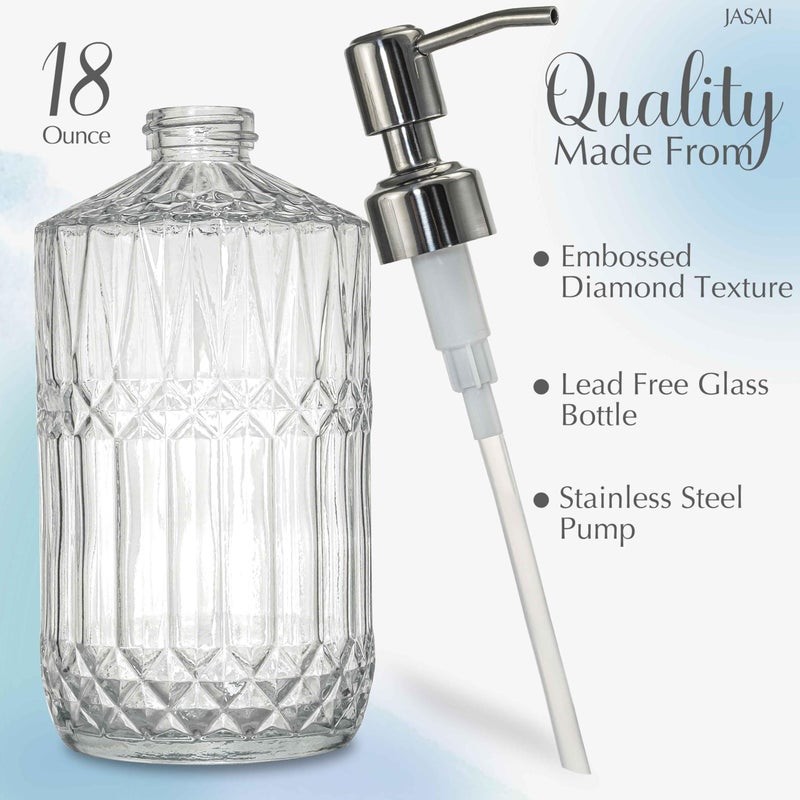 JASAI 18 Oz Embossed Clear Glass Soap Dispenser with Rust Proof Pump, Refillable Dish soap Dispenser for Kitchen, Premium Bathroom Soap Dispenser for Hand soap, Lotion (Clear). - Image 2