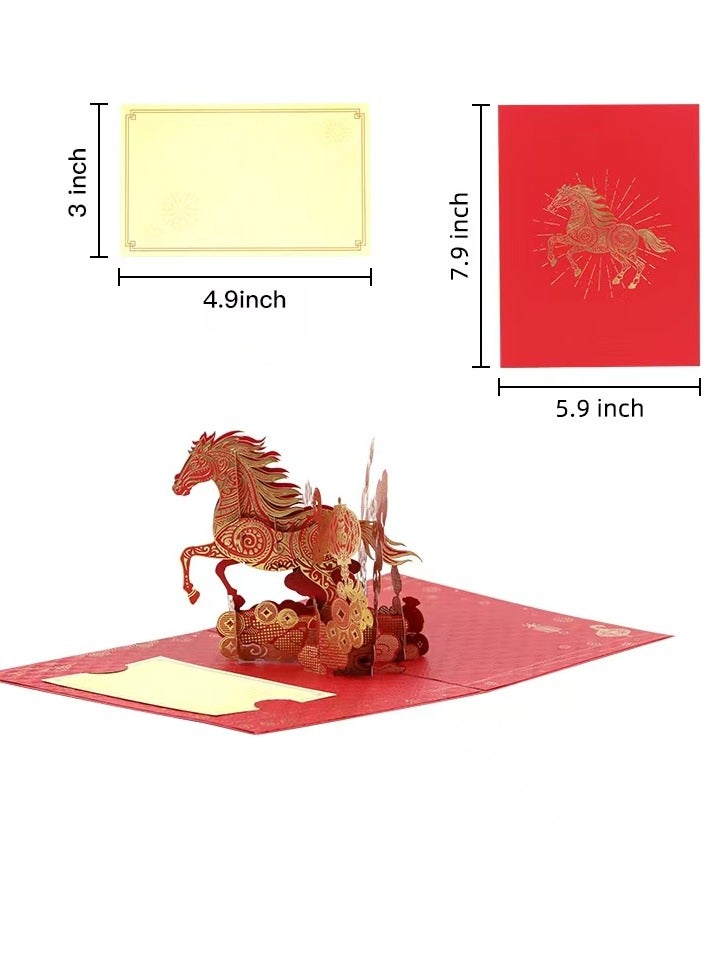 Fuwddy 2026 Year of The Horse Cards Happy Chinese New Year Card 3D Pop Up Card Horse Year Greeting Card with Envelope Chinese Lunar New Year Card - Image 3