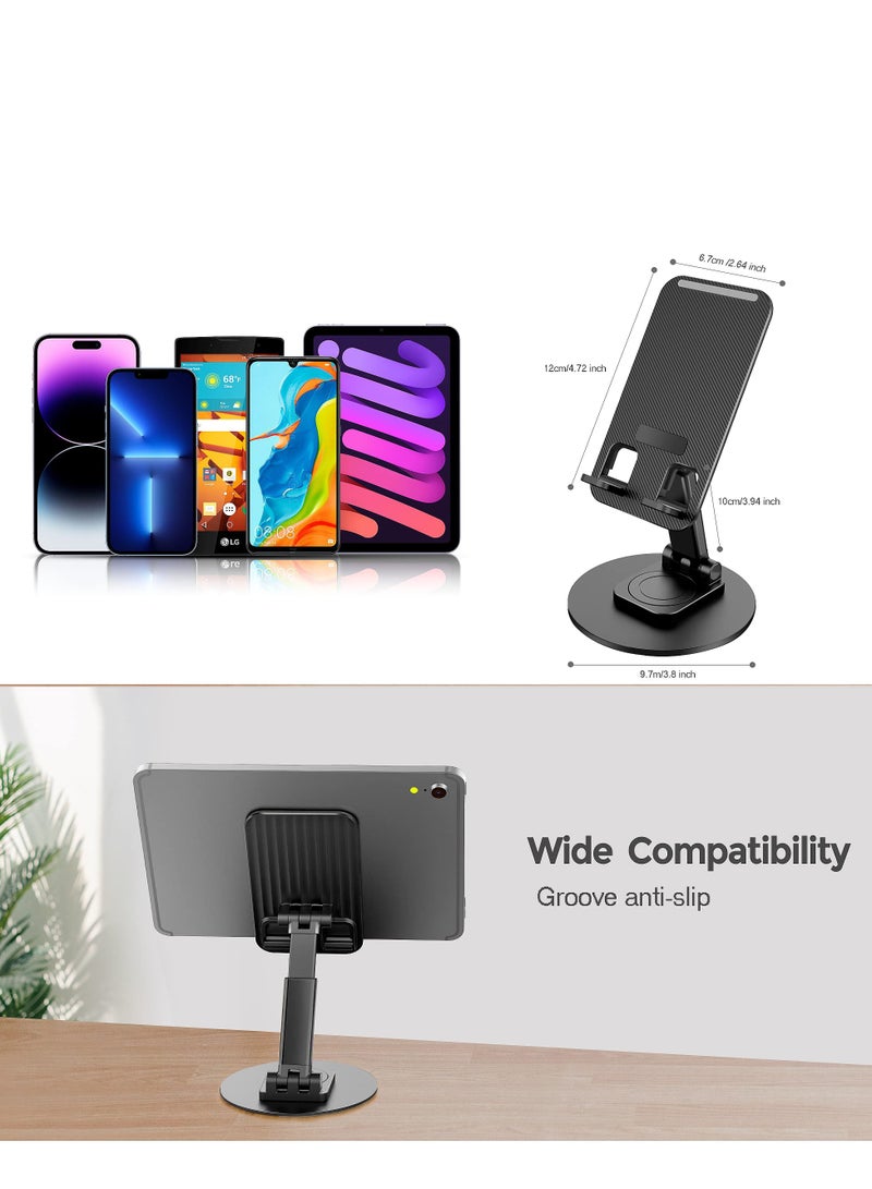 360 Degree Rotating Adjustable Phone Stand for Desk Compatible with iPhone 15 Pro Samsung Galaxy Tablets Black - Image 2