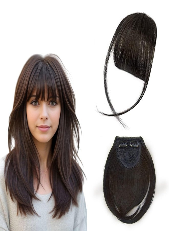 BLUSHIA Double Clip in Bangs- Synthetic Hair Bangs Clip in Hair Extensions Wispy Bangs Clip On Air Bangs for Girls & Women Fringe With Temples Hairpieces, Brown (Pack of 1) - Image 1