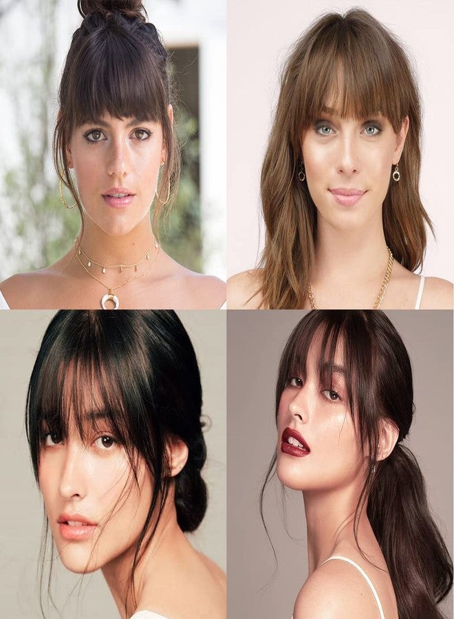 BLUSHIA Double Clip in Bangs- Synthetic Hair Bangs Clip in Hair Extensions Wispy Bangs Clip On Air Bangs for Girls & Women Fringe With Temples Hairpieces, Brown (Pack of 1) - Image 4