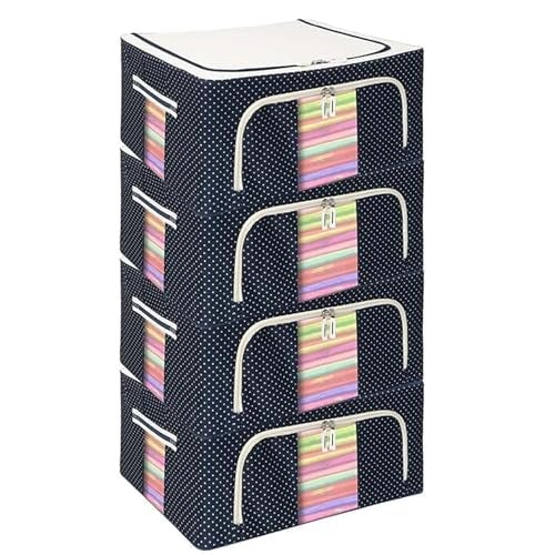 Raggle 4 PCS Closet Organizers and Storage Bins Foldable Metal Frame Storage Box with Zippers & Clear Window for Organizing Clothing. (24L,BLUE,4) - Image 1