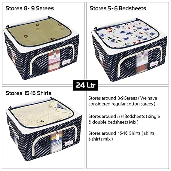 Raggle 4 PCS Closet Organizers and Storage Bins Foldable Metal Frame Storage Box with Zippers & Clear Window for Organizing Clothing. (24L,BLUE,4) - Image 4
