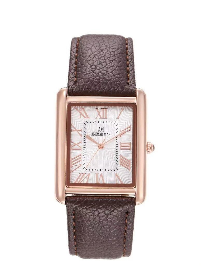 ANEMAR MAN Men's waterproof leather watch with high quality, brown strap and white dial