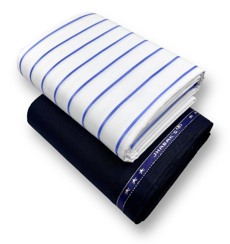 JHABAK'S Unstitched Premium Strip Cotton Blend Shirt & Trouser Fabric - 2.35 m Shirt Cloth - 1.30 m Pant Piece - Image 1