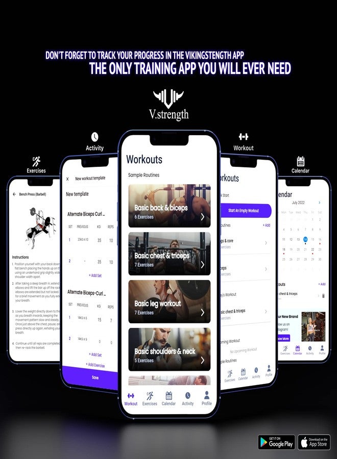 Vikingstrength Blood Resistance Bands - Adjustable Occlusion Straps for Arms and Legs for Fitness and Bodybuilding, Muscles Without Lifting Heavy Weights, Included Wrist Band + V-Strength Workout App - Image 5