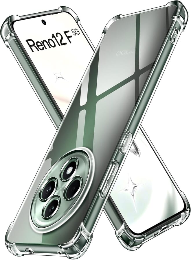 ivoler Clear Silicone Case for Oppo Reno 12F 4G / 5G / Oppo Reno 12 FS 4G / 5G with Shockproof Protective Corners, Thin Soft Transparent Protective Flexible TPU Transparent Mobile Phone Case