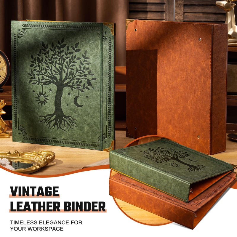 Ovesmusl Leather D Ring Binder Fits 8.5"x11" Letter Size Paper, 2 Inch D Ring Binders Holds 550 Sheets, Notepad Paper Cover Loose Leaf Organizer with Inner Pockets, Brown Tree - Image 4