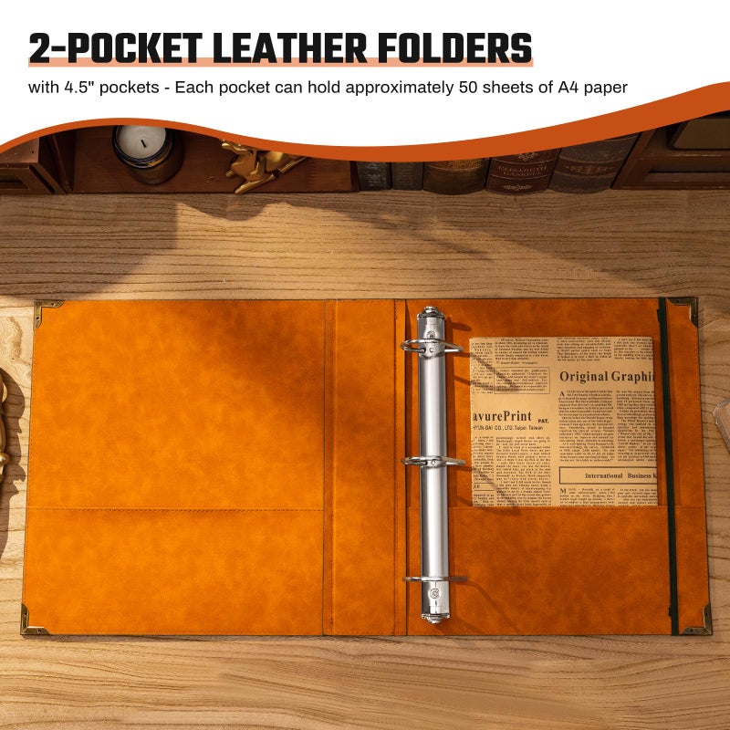 Ovesmusl Leather D Ring Binder Fits 8.5"x11" Letter Size Paper, 2 Inch D Ring Binders Holds 550 Sheets, Notepad Paper Cover Loose Leaf Organizer with Inner Pockets, Brown Tree - Image 3