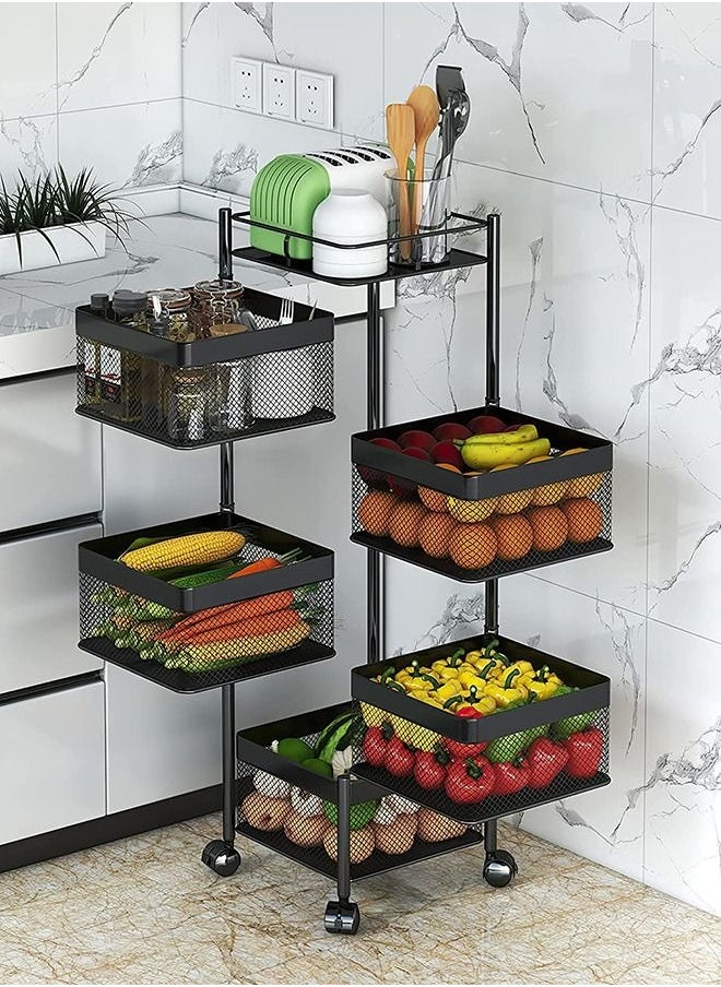 RollsTimi  - 5 Tier 360° Square Rotating Storage Rack For Kitchen,Multifunctional Household Kitchen Vegetable Storage Rack,Fruit Basket For Bedroom,Bathroom,Office Storage - Image 1