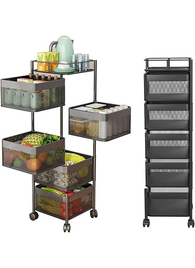 RollsTimi  - 5 Tier 360° Square Rotating Storage Rack For Kitchen,Multifunctional Household Kitchen Vegetable Storage Rack,Fruit Basket For Bedroom,Bathroom,Office Storage - Image 1