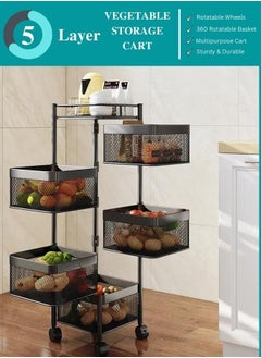 RollsTimi  5 Tier 360° Square Rotating Storage Rack For Kitchen,Multifunctional Household Kitchen Vegetable Storage Rack,Fruit Basket For Bedroom,Bathroom,Office Storage  - Image 4