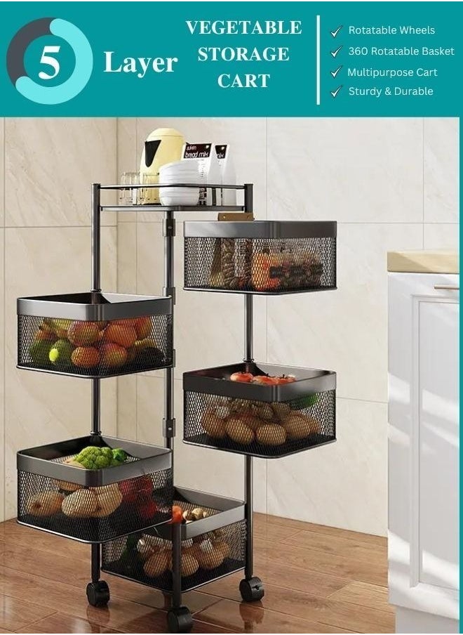 RollsTimi  - 5 Tier 360° Square Rotating Storage Rack For Kitchen,Multifunctional Household Kitchen Vegetable Storage Rack,Fruit Basket For Bedroom,Bathroom,Office Storage - Image 1