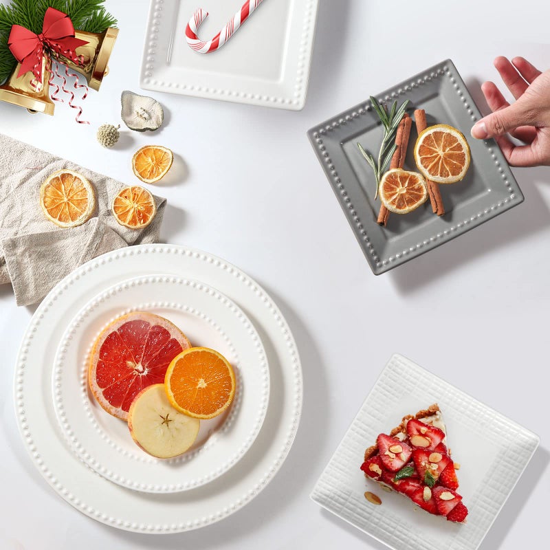 Wareland Wareland Ceramic Dessert Plates, Embossed Appetizer Plates, Salad Plates Set of 4, 6 inch Grey Square Dinner Plates for Snack, Small Flat Kitchen Plates for Restaurant, Dishwasher Microwave Oven Safe  - Image 4