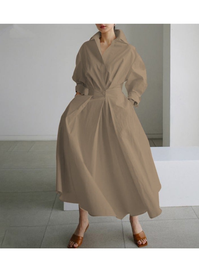 Shougu Loose Elastic High Waist Temperament College Style Cardigan Dress - Image 1
