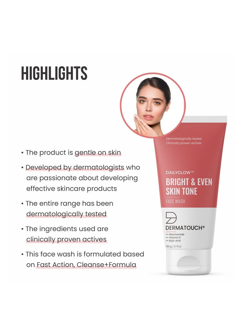 DERMATOUCH - Bright And Even Tone Face Wash With Niacinamide Vitamin E And Kojic Acid Daily Gentle Face Cleanser For Tan Pigmentation Uneven Tone 150gm - Image 1