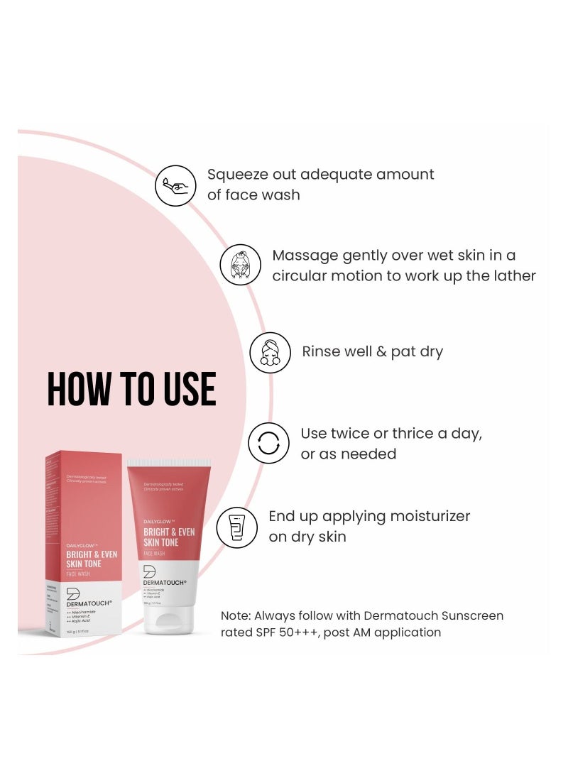 DERMATOUCH - Bright And Even Tone Face Wash With Niacinamide Vitamin E And Kojic Acid Daily Gentle Face Cleanser For Tan Pigmentation Uneven Tone 150gm - Image 1