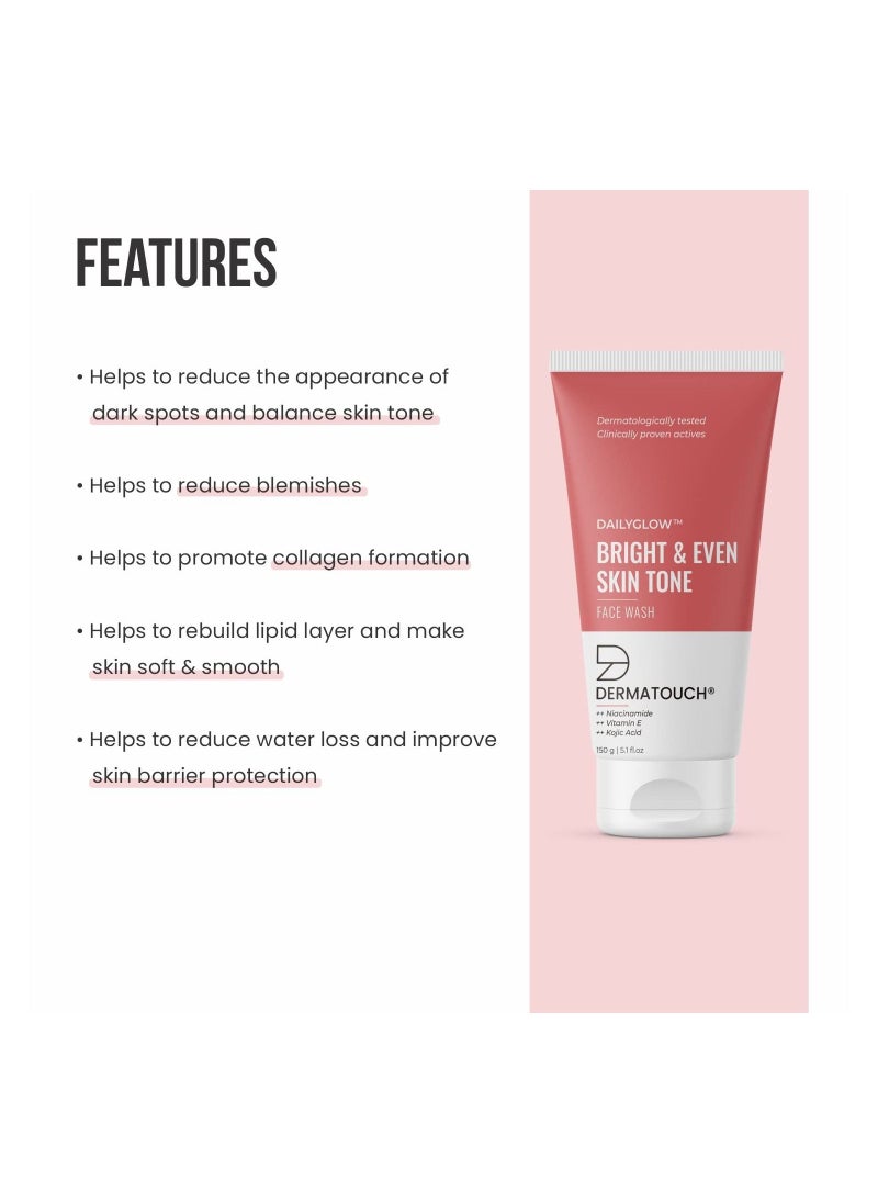 DERMATOUCH - Bright And Even Tone Face Wash With Niacinamide Vitamin E And Kojic Acid Daily Gentle Face Cleanser For Tan Pigmentation Uneven Tone 150gm - Image 1