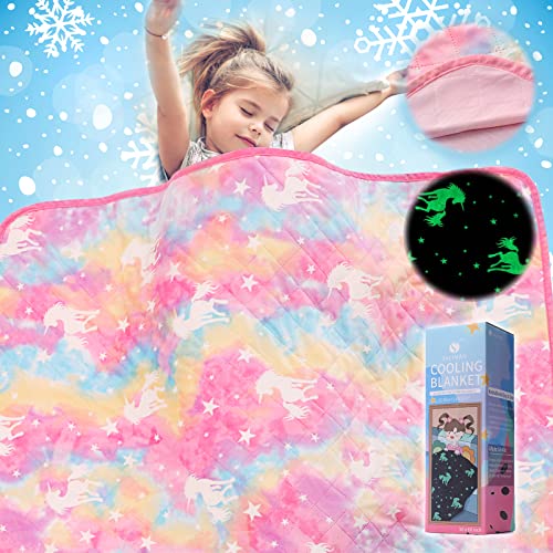 SALIMAH Cooling Blanket for Hot Sleepers,Glow in The Dark Blanket Unicorns Gifts for Girls,Girls Toys for 1-10 Year Old Girl Gifts,Q-Max>0.4 Arc-Chill Cooling Fiber,Soft Blankets for Boy Girl,50x60In - Image 1