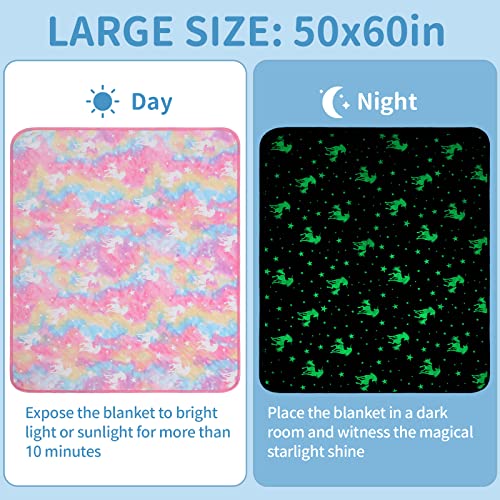 SALIMAH Cooling Blanket for Hot Sleepers,Glow in The Dark Blanket Unicorns Gifts for Girls,Girls Toys for 1-10 Year Old Girl Gifts,Q-Max>0.4 Arc-Chill Cooling Fiber,Soft Blankets for Boy Girl,50x60In - Image 4