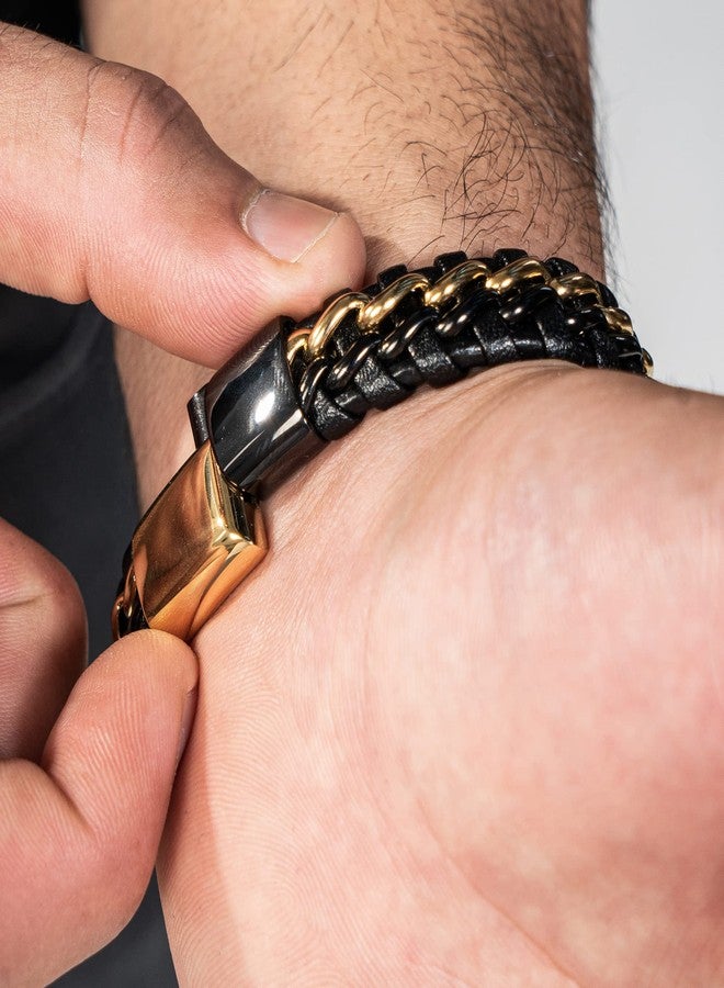 SERASAR Mens Jewellery 23cm Gold Bracelet Men Gift Box Genuine Leather Cowhide Braided Adjust Able Magnetic Clasp Multi Layer Wrap Rope Man Mans Male Boy Boys Band Jewelry Magnet Accessories - Image 4
