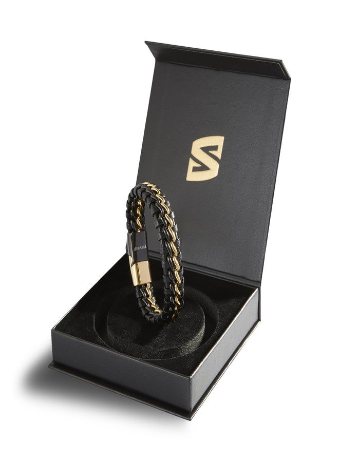 SERASAR Mens Jewellery 23cm Gold Bracelet Men Gift Box Genuine Leather Cowhide Braided Adjust Able Magnetic Clasp Multi Layer Wrap Rope Man Mans Male Boy Boys Band Jewelry Magnet Accessories - Image 2
