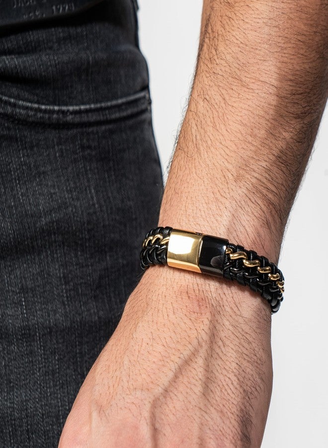 SERASAR Mens Jewellery 23cm Gold Bracelet Men Gift Box Genuine Leather Cowhide Braided Adjust Able Magnetic Clasp Multi Layer Wrap Rope Man Mans Male Boy Boys Band Jewelry Magnet Accessories - Image 5