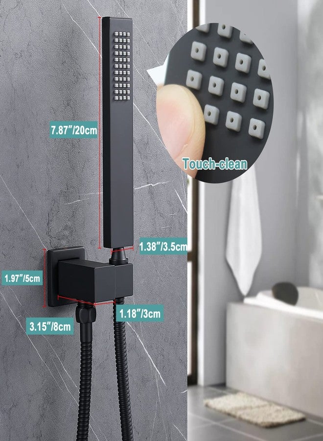ENGA Square Matte Black Solid Brass Eco-Performance Hand Held Shower Head with Wall Connector and Hose Wall Mount Handheld Showerheads Set - Image 4