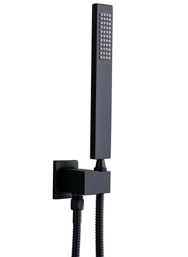 ENGA Square Matte Black Solid Brass Eco-Performance Hand Held Shower Head with Wall Connector and Hose Wall Mount Handheld Showerheads Set - Image 1