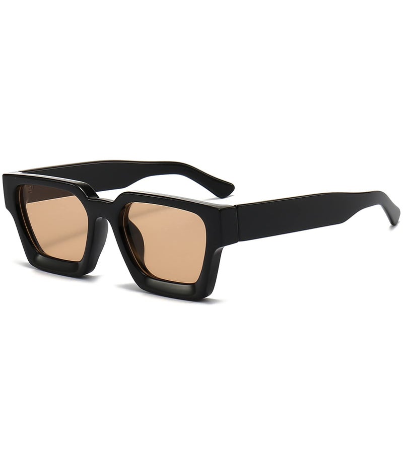 EYLRIM Thick Square Frame Sunglasses for Women Men Fashion Chunky Rectangle Sun Glasses Black Shades(14 Black/Champagne) - Image 1