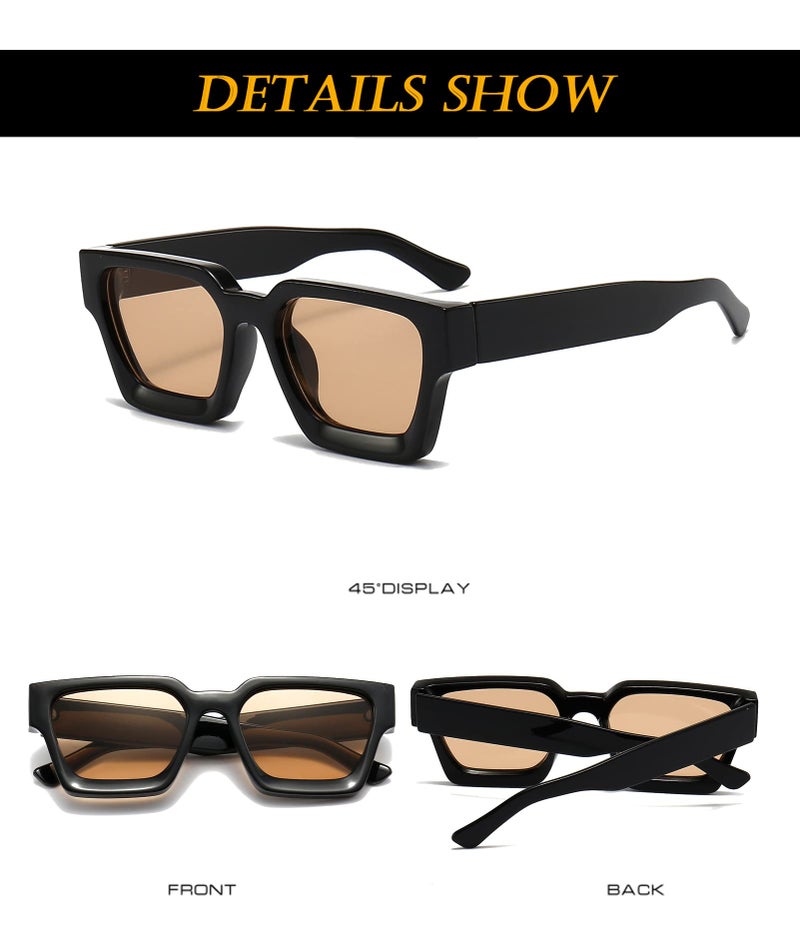 EYLRIM Thick Square Frame Sunglasses for Women Men Fashion Chunky Rectangle Sun Glasses Black Shades(14 Black/Champagne) - Image 5
