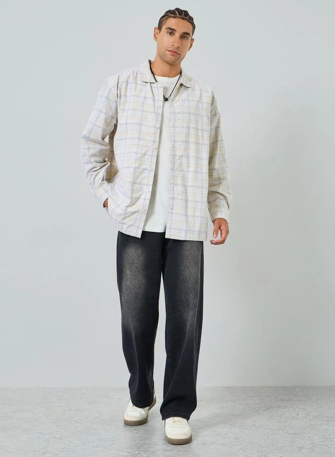 ستايلي قميص قطن مربعات قصة واسعة للرجال