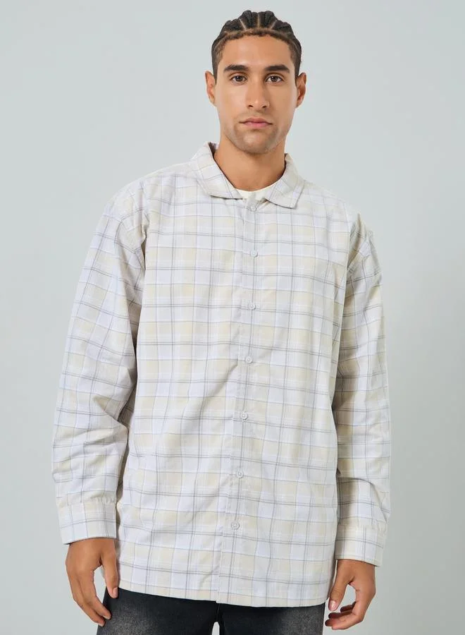 ستايلي قميص قطن مربعات قصة واسعة للرجال