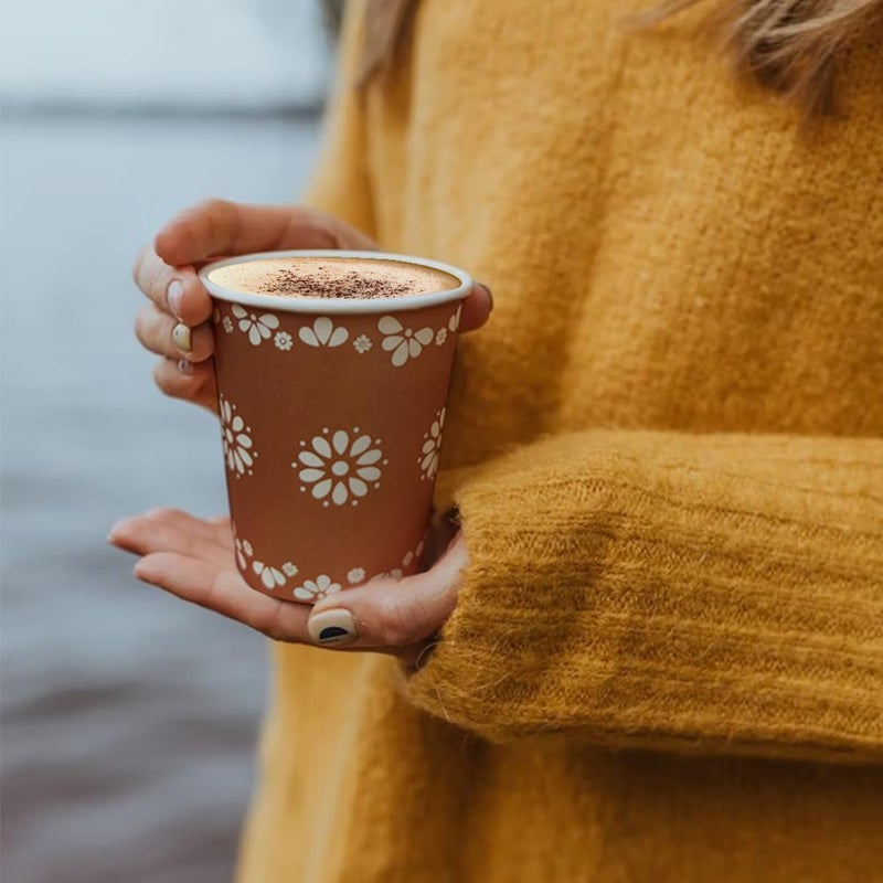 FUYUWIIN 100 Pcs Cielito Lindo Copas De Barro Mexicanas Paper Cups Terracotta Flower Disposable Coffee Cups Mexican Dinnerware for Baby Shower Birthday Wedding Party Supplies - Image 4