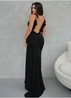 Long Stylish Evening Dress with Ruffle Detail Sitting on the Black Body Tpraw25Ae00018