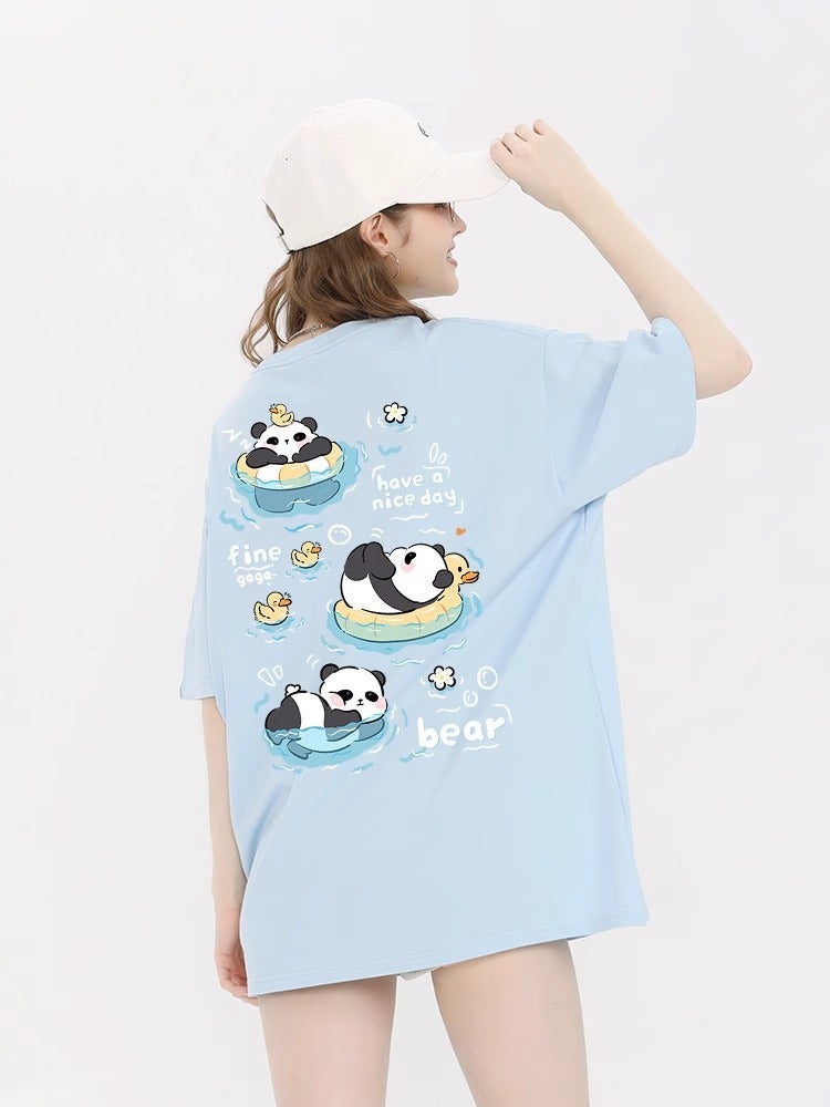 Printed T-Shirt Women'S Short-Sleeved 2025 Niche Design Sense Milk Blue Half-Sleeved Loose Top Trendy - Image 3