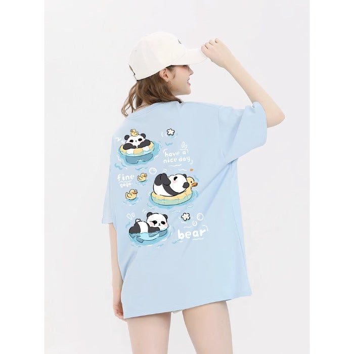 Printed T-Shirt Women'S Short-Sleeved 2025 Niche Design Sense Milk Blue Half-Sleeved Loose Top Trendy - Image 1