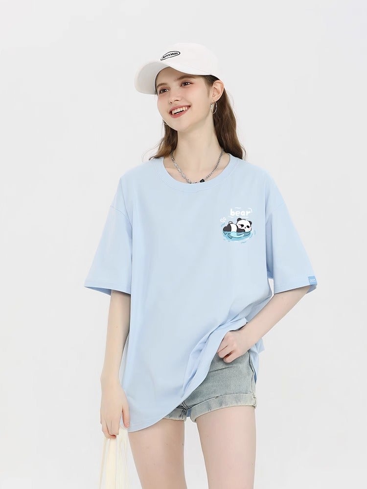 Printed T-Shirt Women'S Short-Sleeved 2025 Niche Design Sense Milk Blue Half-Sleeved Loose Top Trendy - Image 2