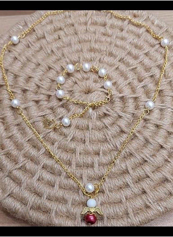 tag - Faux Pearl Necklace and Bracelet Set Accessories for Women - Image 1