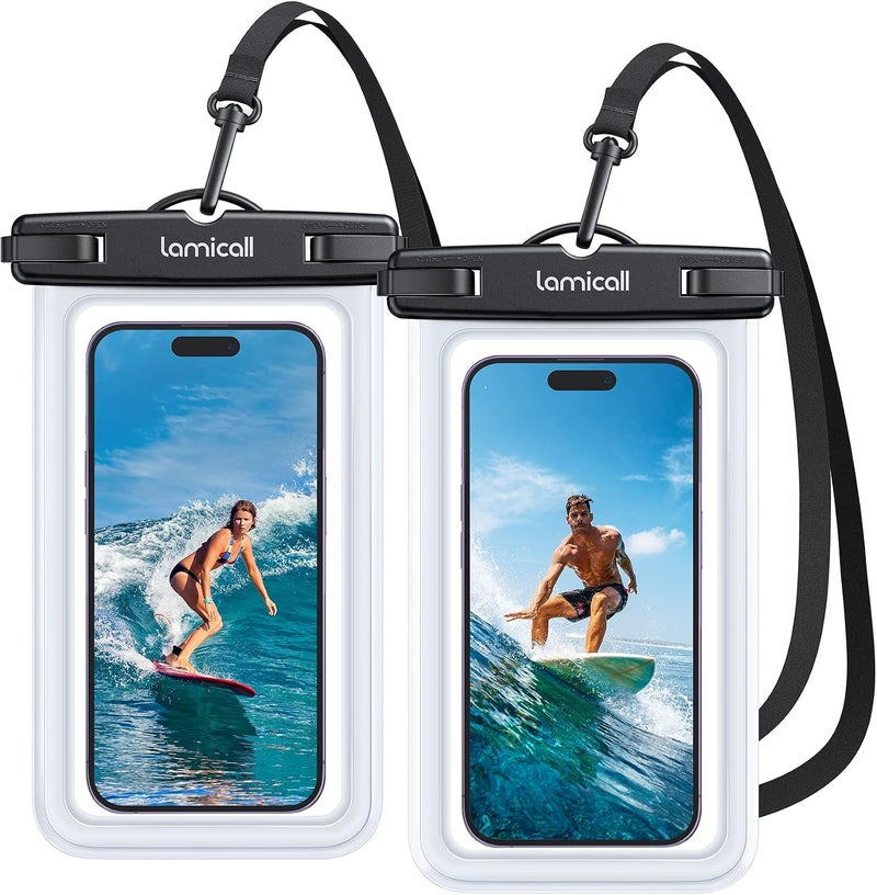 Lamicall Waterproof Phone Pouch Case - [2 Pack] IPX8 Beach & Cruise Essentials, Touch Screen, Easy Lock, Cell Phone Dry Bag for iPhone 17 16 15 14 13 12 11 Pro Max Plus, Galaxy S25, fit 7" with Case - Image 2