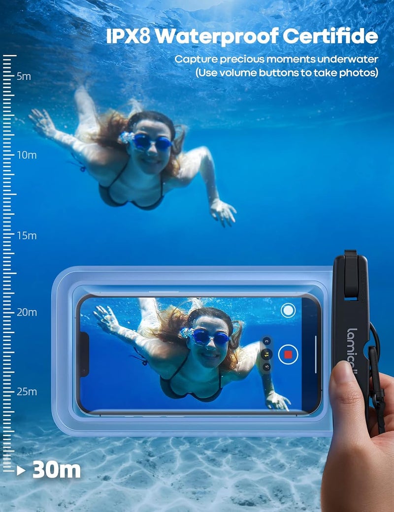 Lamicall Waterproof Phone Pouch Case - [2 Pack] IPX8 Beach & Cruise Essentials, Touch Screen, Easy Lock, Cell Phone Dry Bag for iPhone 17 16 15 14 13 12 11 Pro Max Plus, Galaxy S25, fit 7" with Case - Image 3