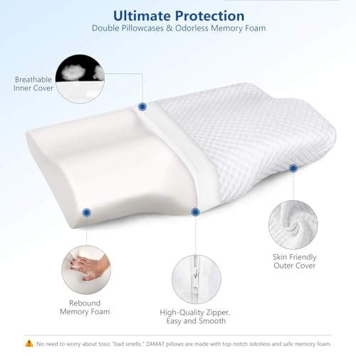 CHERRYLAND Memory Foam Pillow Contour Cervical Orthopedic Supports Neck Pain and Shoulder Pain for Sleeping, Ergonomic Cervical Pillow Neck Support Pillow for Side Back (Curv-Grey) - Image 5