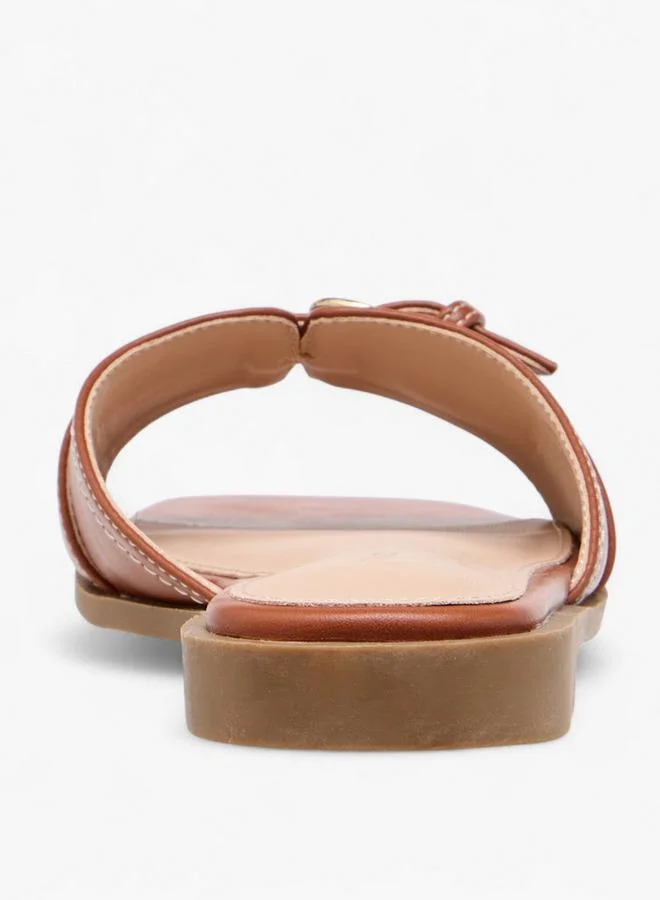 Flora Bella By Shoexpress TAN Flora Bella Buckle Accent Slip-On Flat Sandals for Women | Best Price UAE