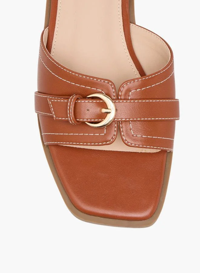 Flora Bella By Shoexpress TAN Flora Bella Buckle Accent Slip-On Flat Sandals for Women | Best Price UAE