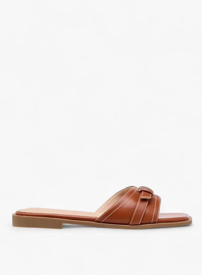 Flora Bella By Shoexpress TAN Flora Bella Buckle Accent Slip-On Flat Sandals for Women | Best Price UAE