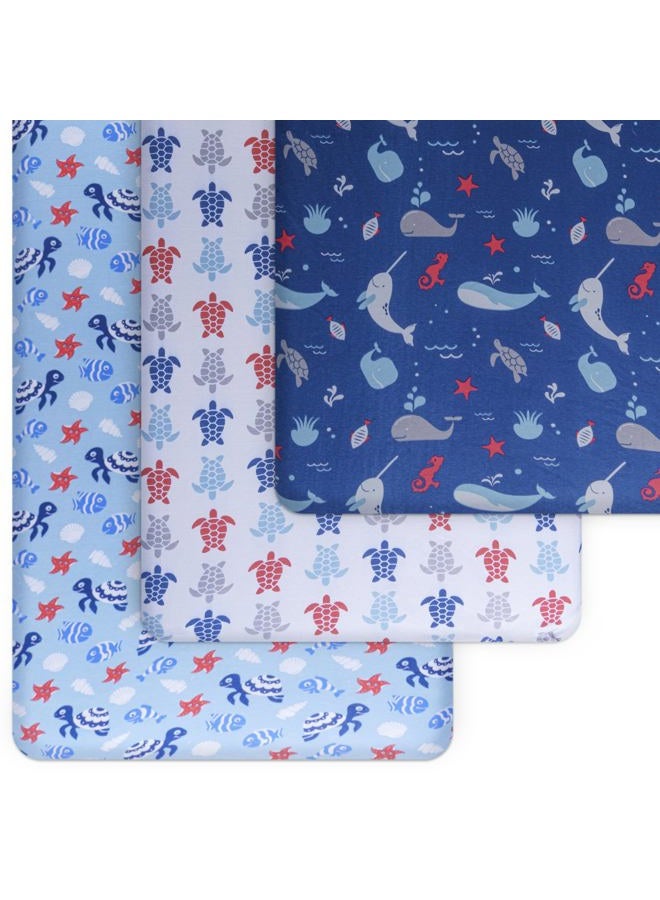 GrowWILD Fitted Nautical Crib Sheets (3 Pack) by GROW WILD - Jersey Knit Cotton Crib Sheets for Boys, Toddler Bed Mattress & Baby Boy Crib Bedding Set, 52” x 28” x 9” Crib Sheets (Blue Ocean) - Image 2
