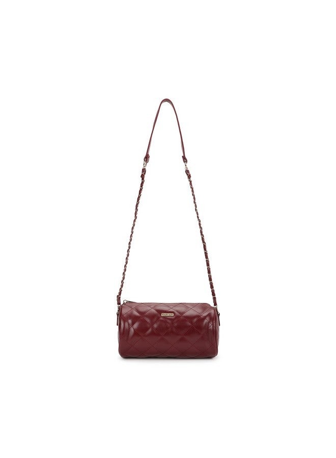Fastrack Quilted Cylindrical Sling Bag For Women | Premium PU Material Construction | Chain & PU Sling Straps | Ladies Purse Handbag | Slings For Casual Carry, Brown - Image 1