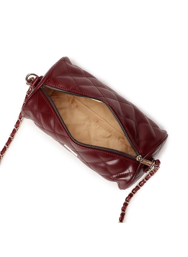 Fastrack Quilted Cylindrical Sling Bag For Women | Premium PU Material Construction | Chain & PU Sling Straps | Ladies Purse Handbag | Slings For Casual Carry, Brown - Image 5