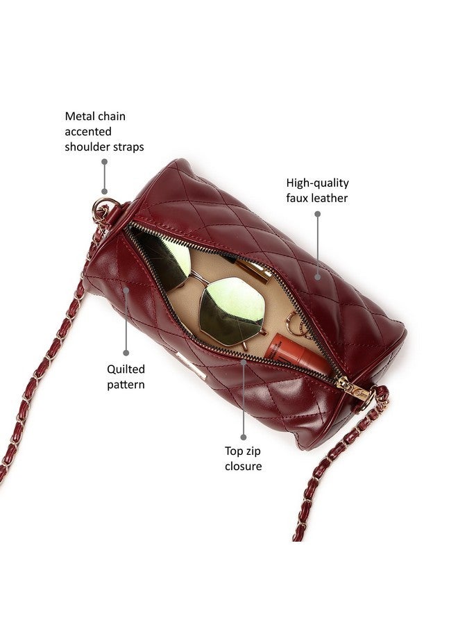 Fastrack Quilted Cylindrical Sling Bag For Women | Premium PU Material Construction | Chain & PU Sling Straps | Ladies Purse Handbag | Slings For Casual Carry, Brown - Image 3