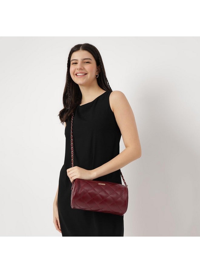 Fastrack Quilted Cylindrical Sling Bag For Women | Premium PU Material Construction | Chain & PU Sling Straps | Ladies Purse Handbag | Slings For Casual Carry, Brown - Image 2